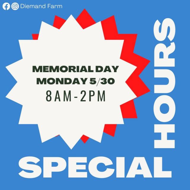 In honor of Memorial Day, we will be closing early on Monday 5/30. Wishing everyone a safe holiday weekend. Thank you to the brave men and women who gave the ultimate sacrifice.
.
.
.
#diemandfarm #wendellma #farmstore #shoplocal #familyfarm #westernmass #franklincounty #pioneervalley #othersidema #memorialday #honorandremember